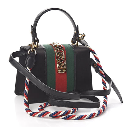 Gucci Satin Crystal Mini Sylvie Top Handle Bag Black 4 of 12