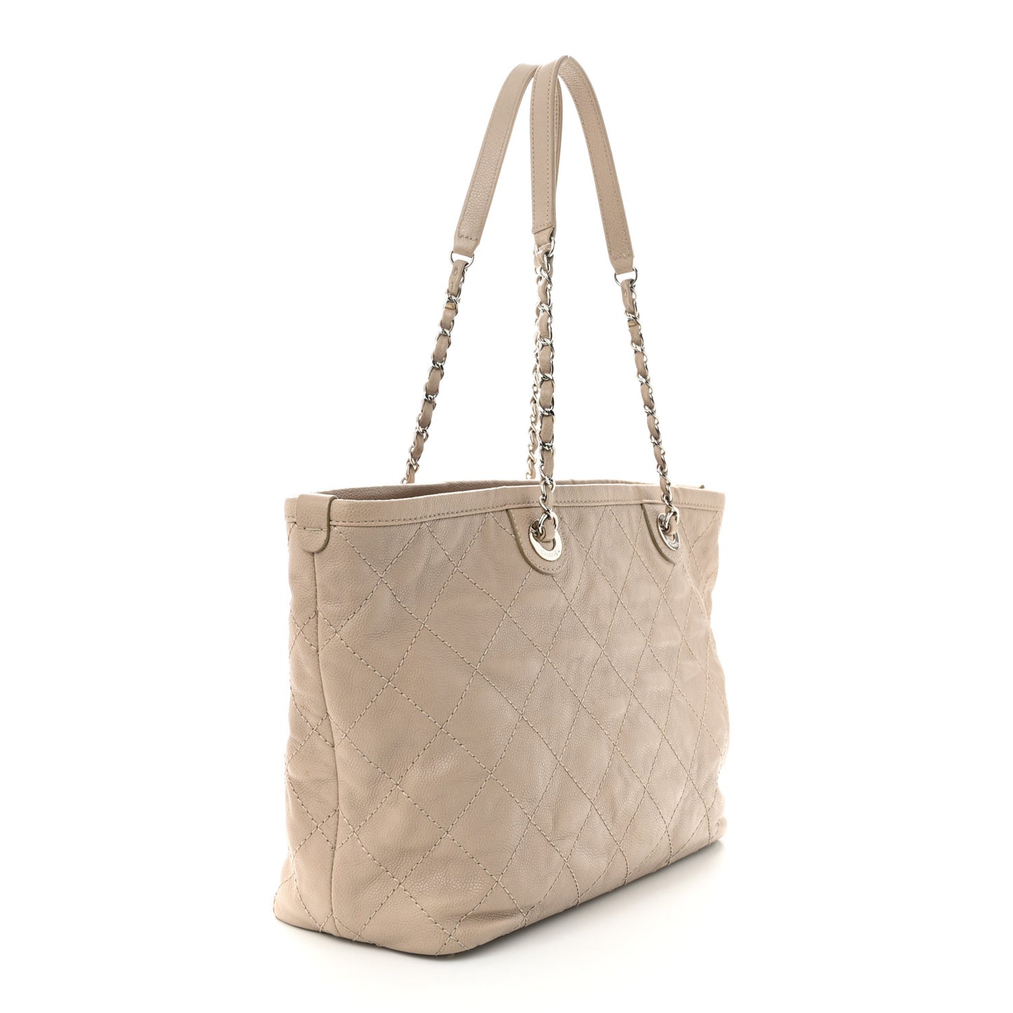 Grained Calfskin Quilted Small Daily Shopping Tote Beige