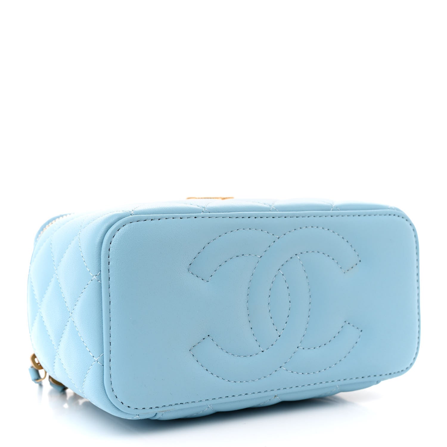 Chanel Lambskin Quilted Metal Twist Small Top Handle Vanity Case With Chain Blue 4 of 10