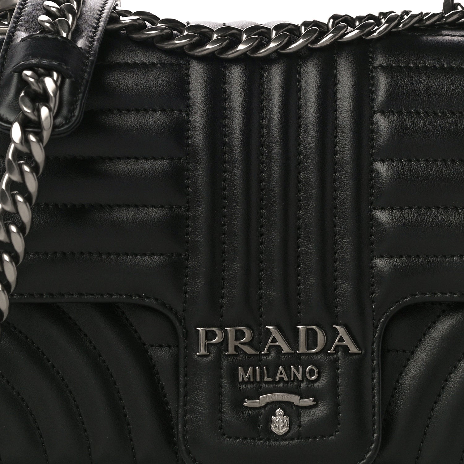 Prada Soft Calfskin Impunture Diagramme Medium Chain Flap Shoulder Bag Black 7 of 9