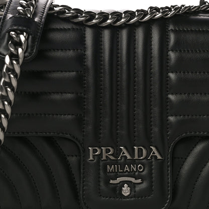 Prada Soft Calfskin Impunture Diagramme Medium Chain Flap Shoulder Bag Black 7 of 9