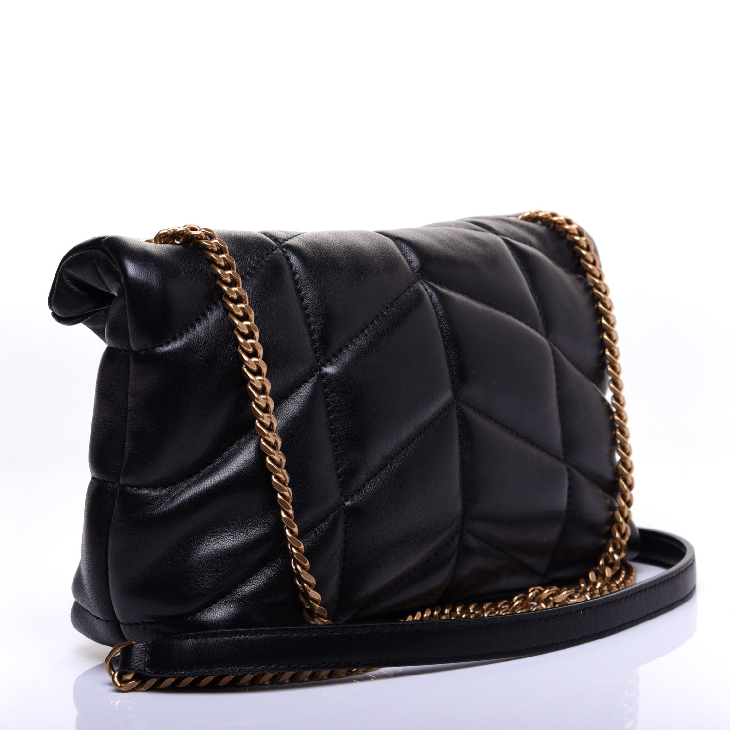 Saint Laurent Lambskin Quilted Toy Loulou Puffer Monogram Chain Satchel Black 3 of 12