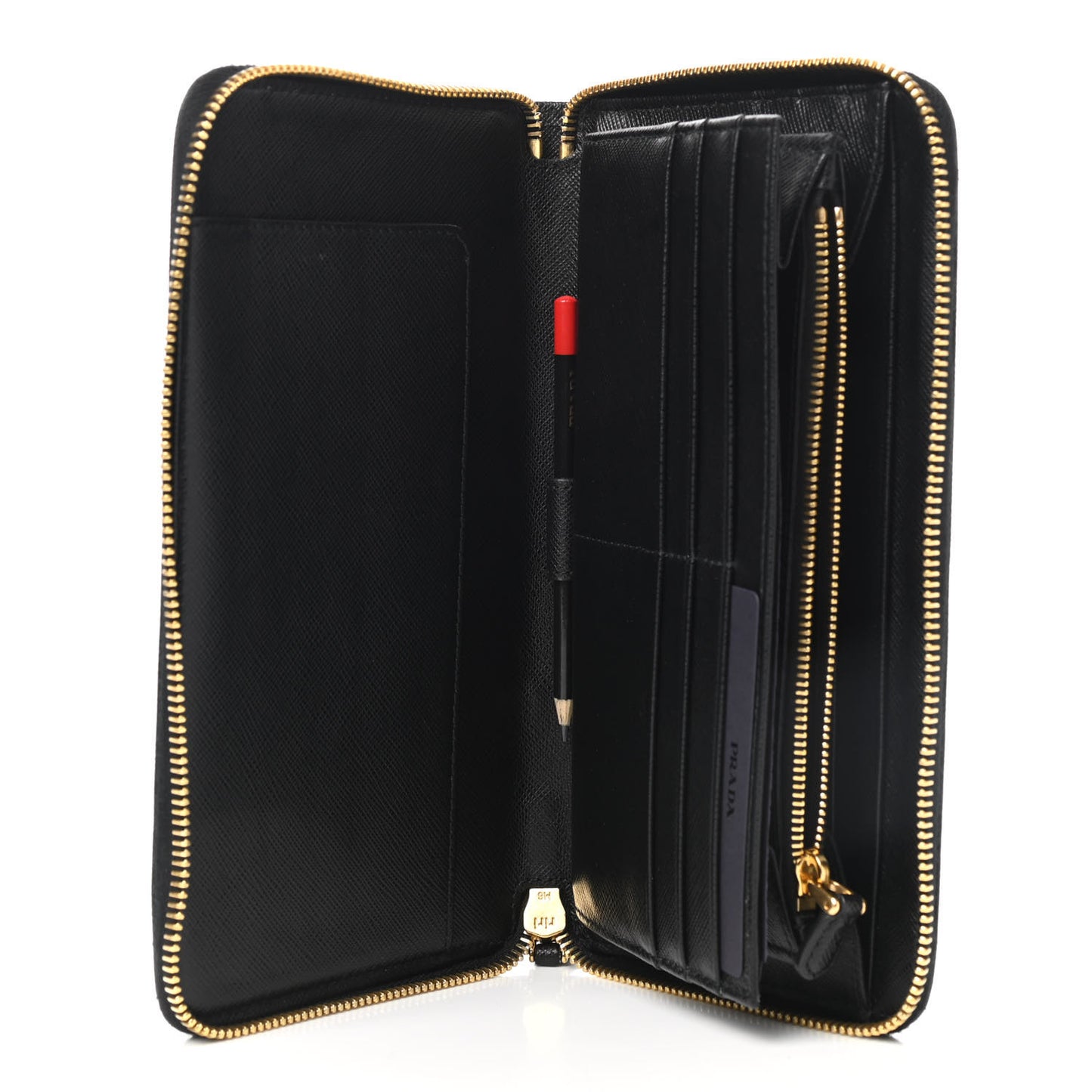 Saffiano Metal Large Zip Around Travel Wallet Black