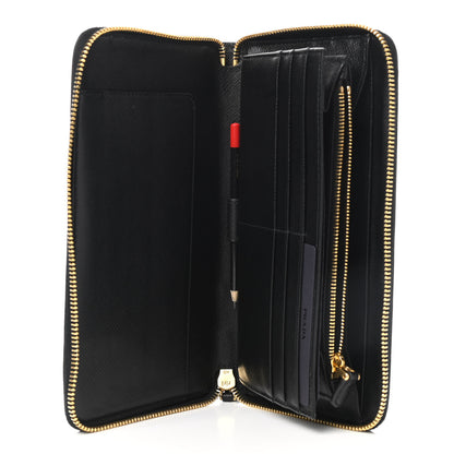 Prada Saffiano Metal Large Zip Around Travel Wallet Black 6 of 7