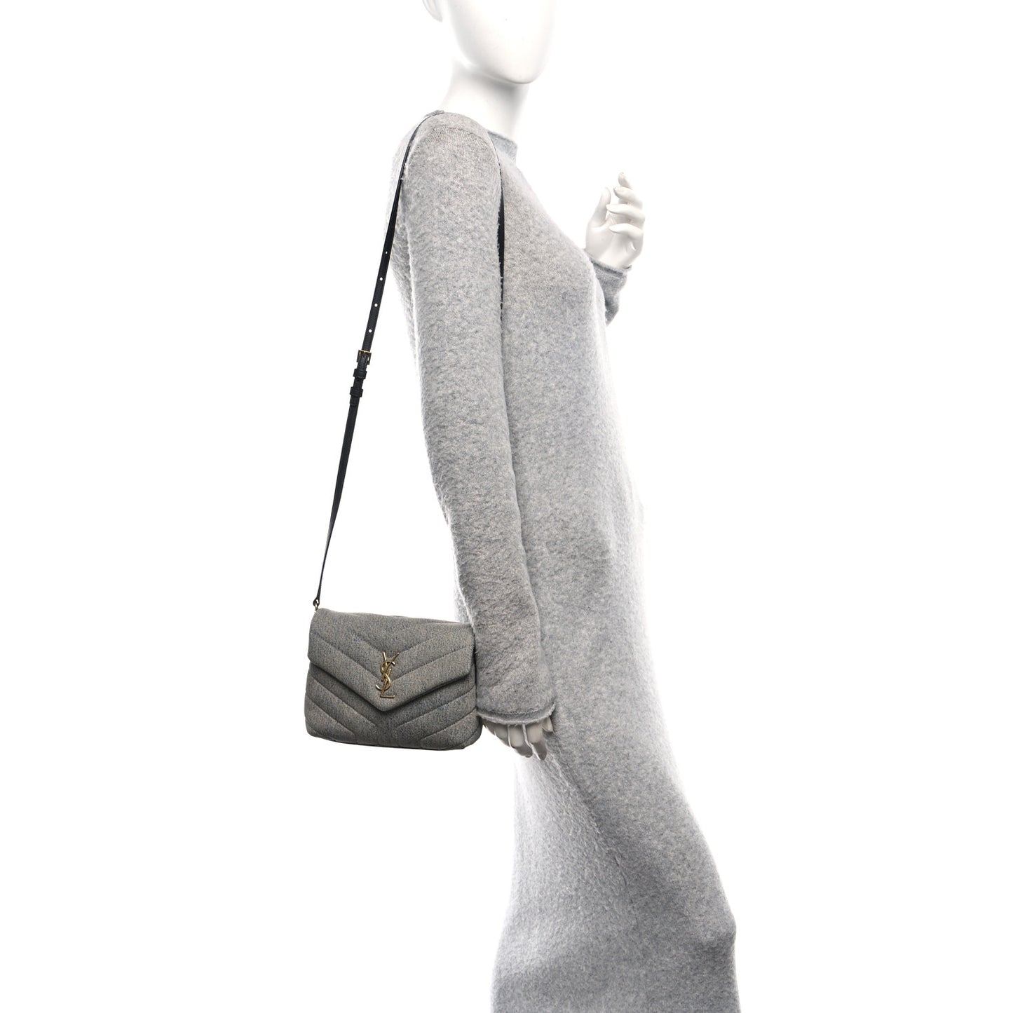 Denim Y Quilted Monogram Toy Loulou Crossbody Bag Grey