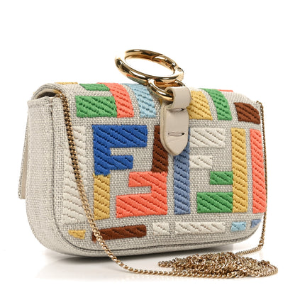 Fendi Kuban Canvas FF Embroidered Nano Baguette Charm Grezzo Multicolor 3 of 11