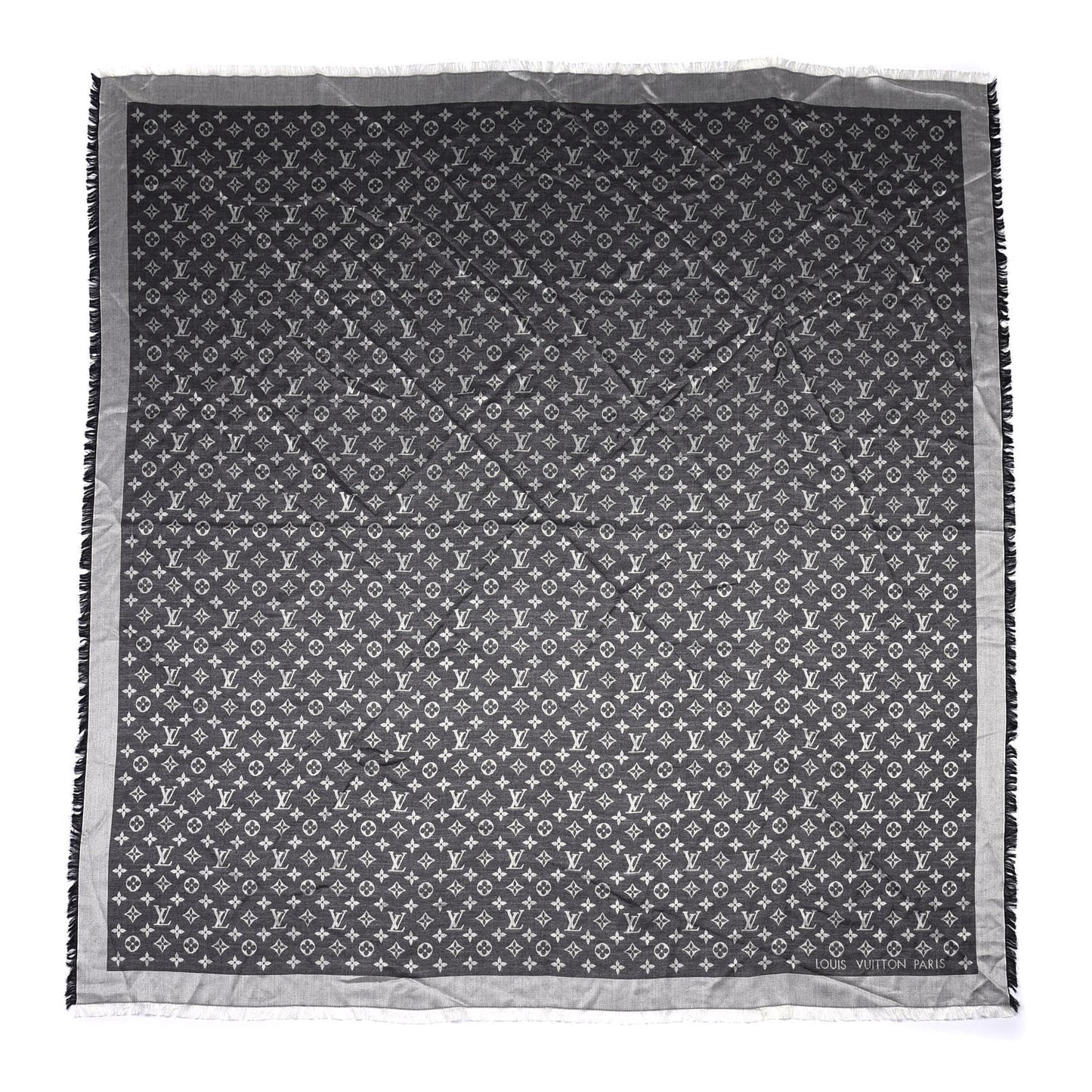 Silk Wool Monogram Denim Shawl Black
