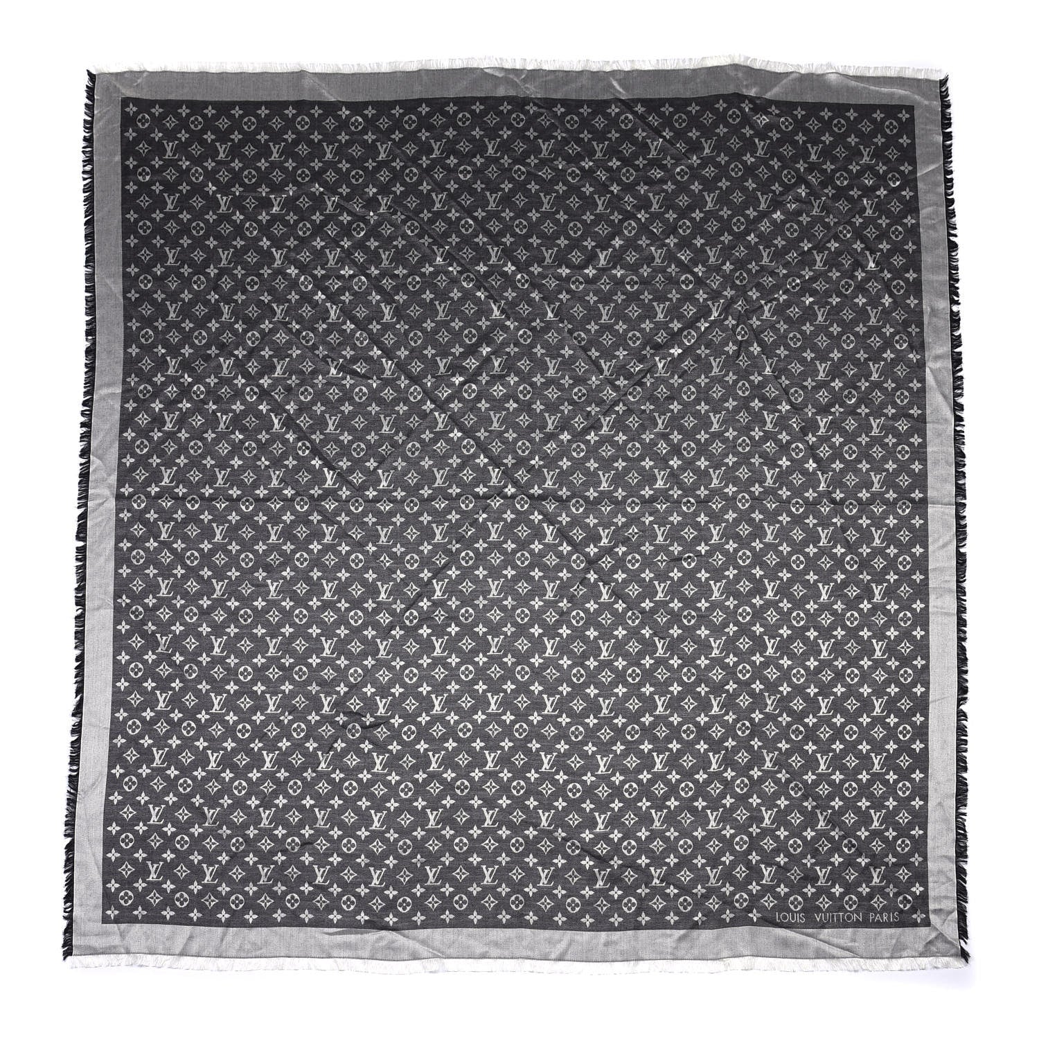 Louis Vuitton Silk Wool Monogram Denim Shawl Black 1 of 3