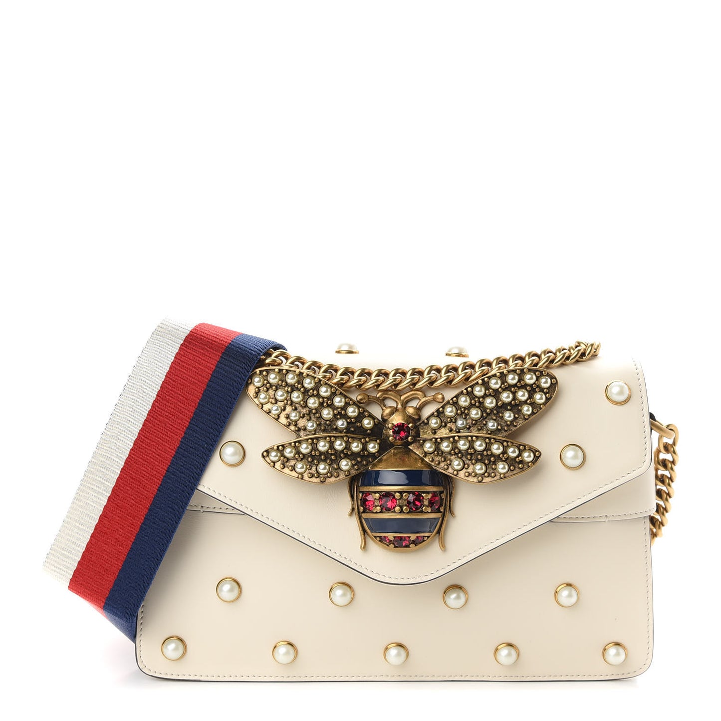 Nappa Pearl Studded Mini Queen Margaret Broadway Shoulder Bag Mystic White