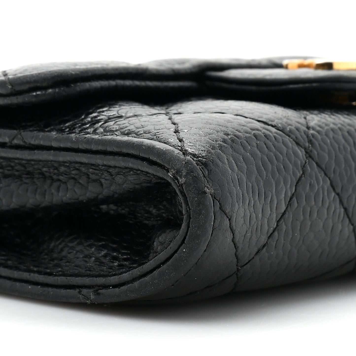 Caviar Quilted Flap Card Holder Wallet Black