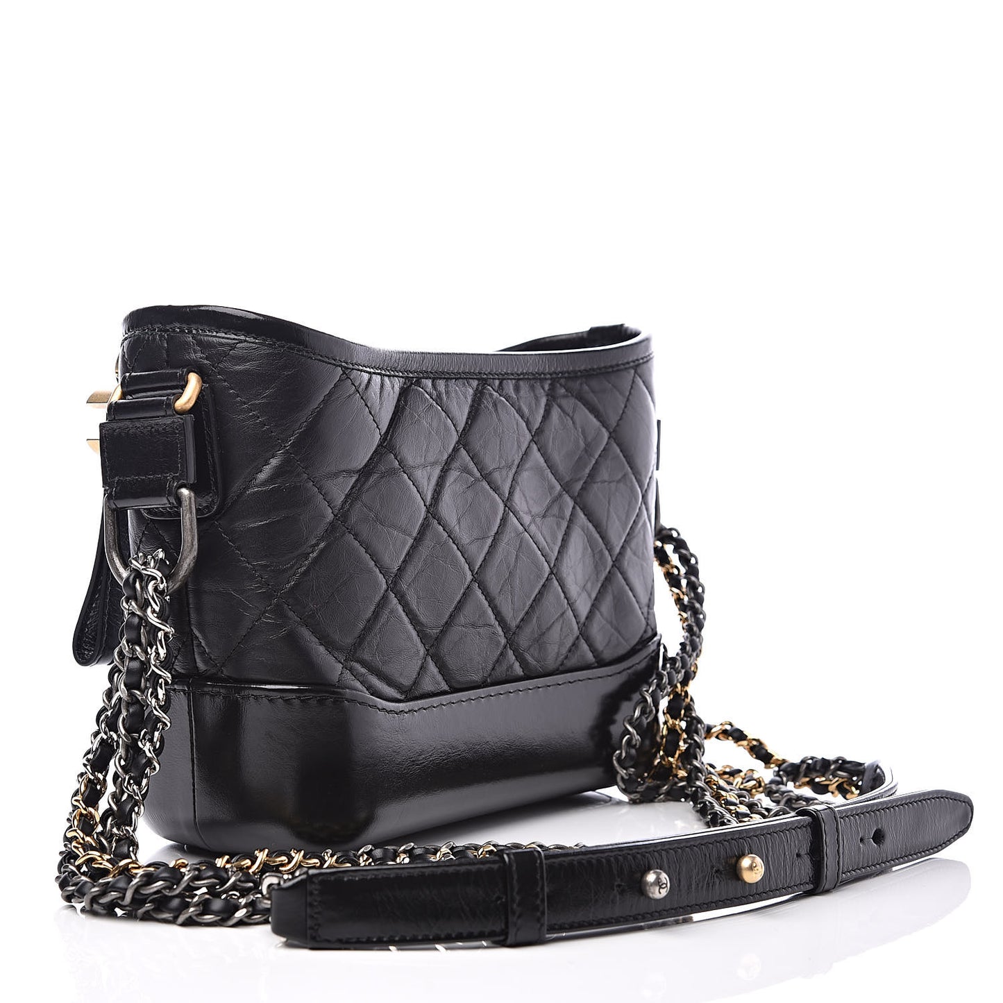 Aged Calfskin Quilted Small Gabrielle Hobo Black