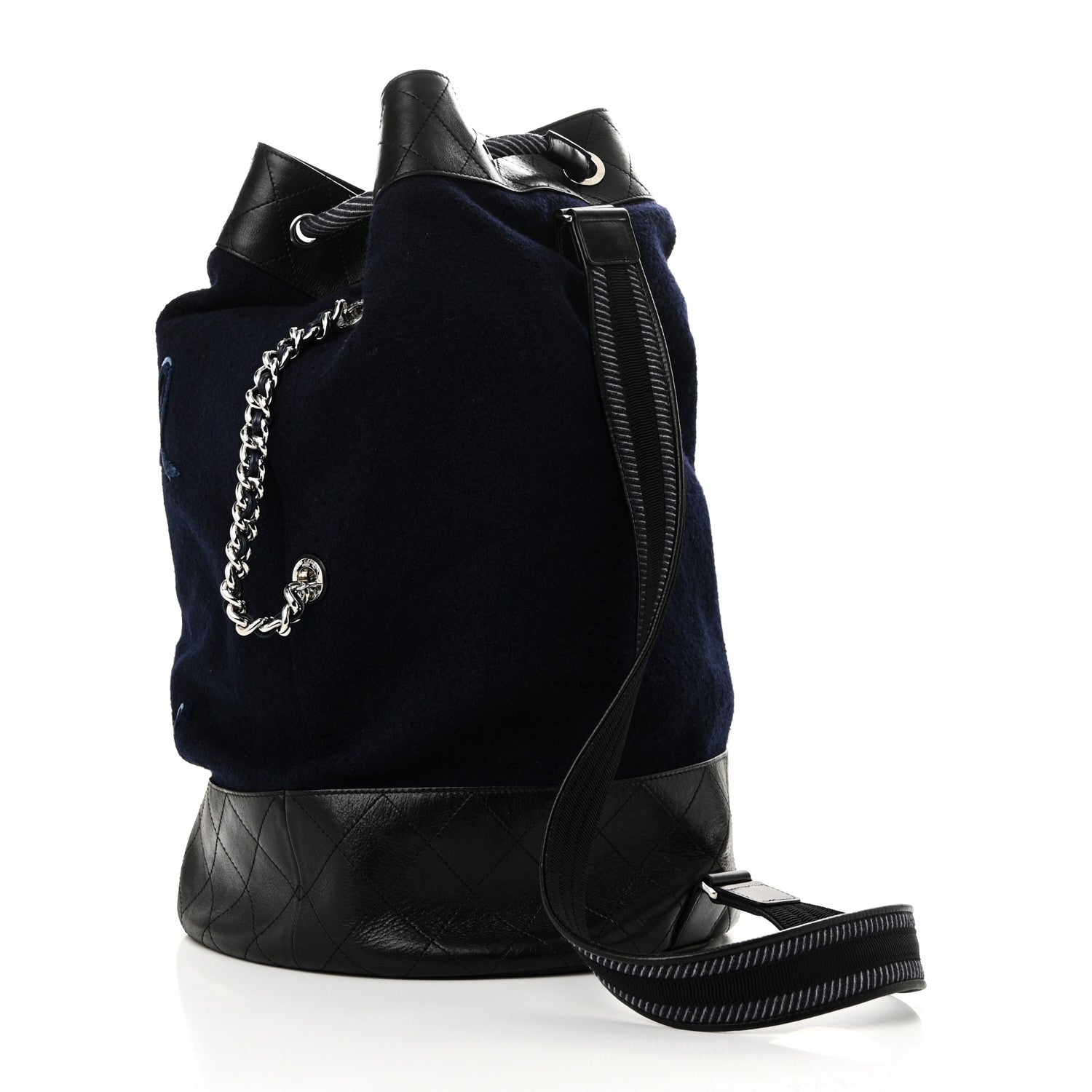 Chanel Wool Calfskin Embroidered Paris Hamburg Drawstring Backpack Navy Blue 3 of 10