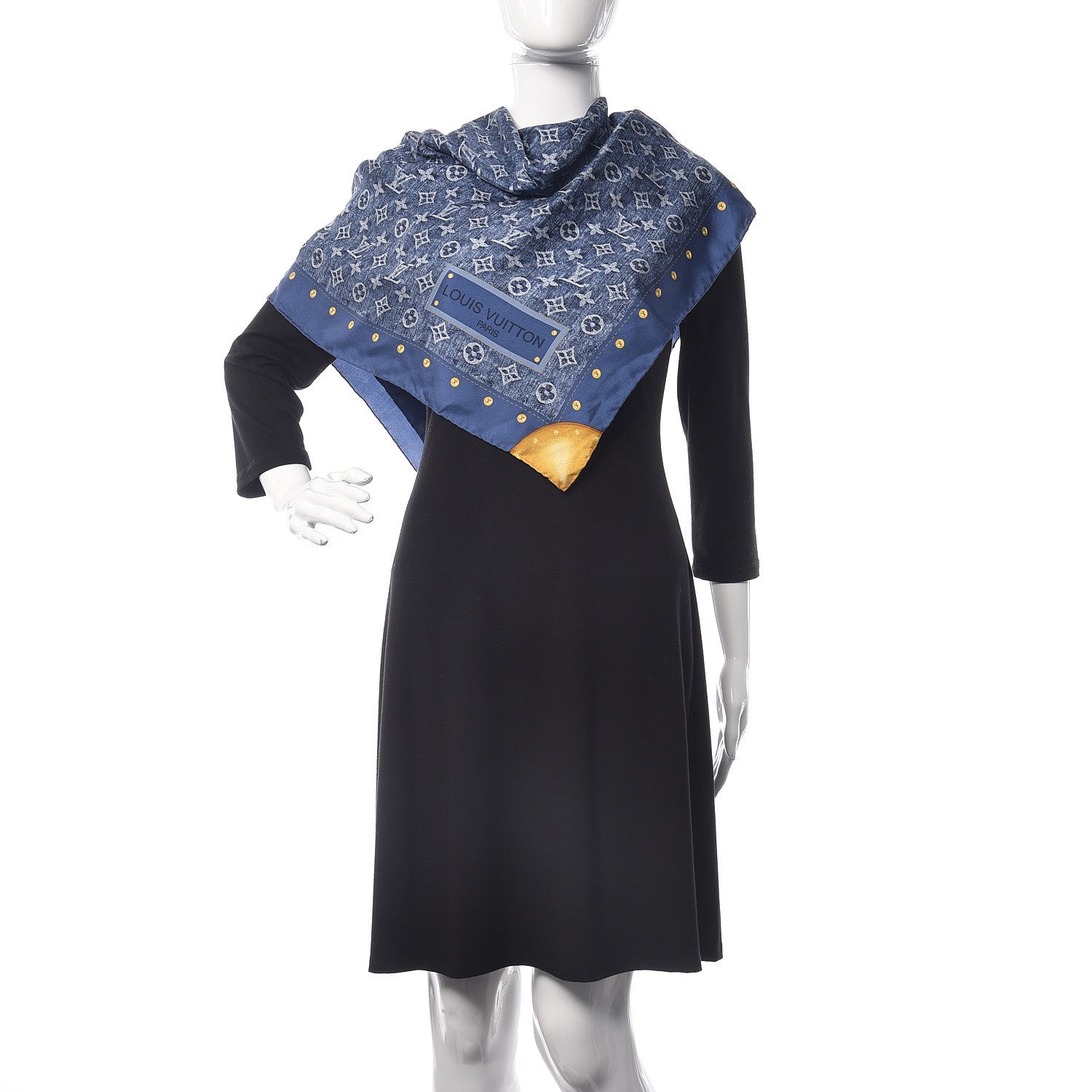 Louis Vuitton Silk Monogram Denim Bandana Scarf Blue 2 of 4