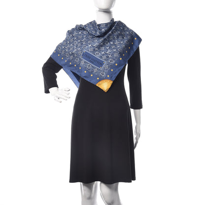 Louis Vuitton Silk Monogram Denim Bandana Scarf Blue 2 of 4