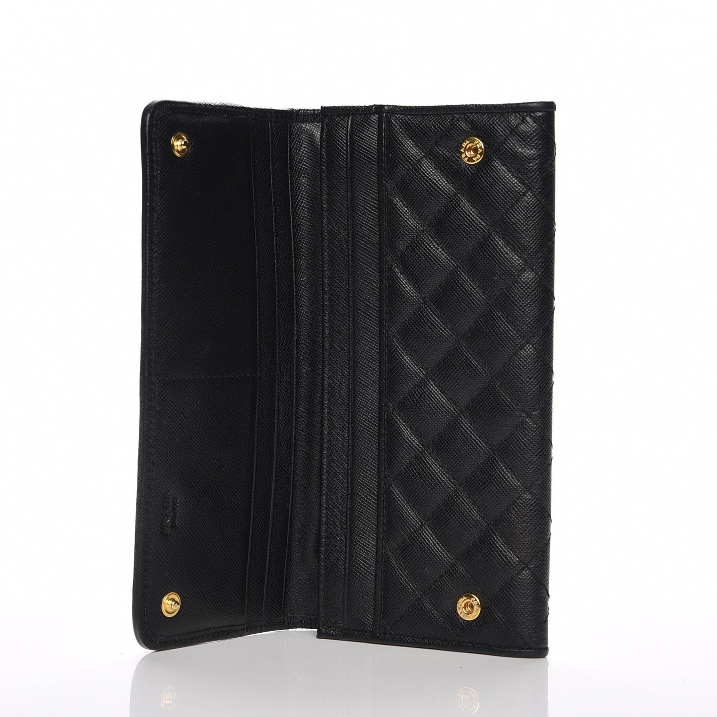 Saffiano Metal Quilted Continental Flap Wallet Nero Black