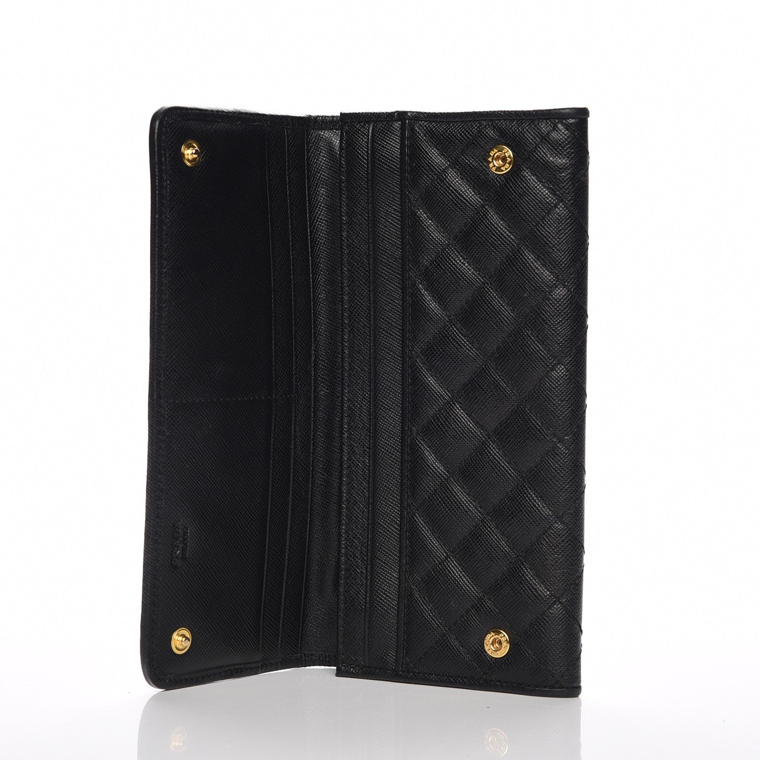 Prada Saffiano Metal Quilted Continental Flap Wallet Nero Black 6 of 9