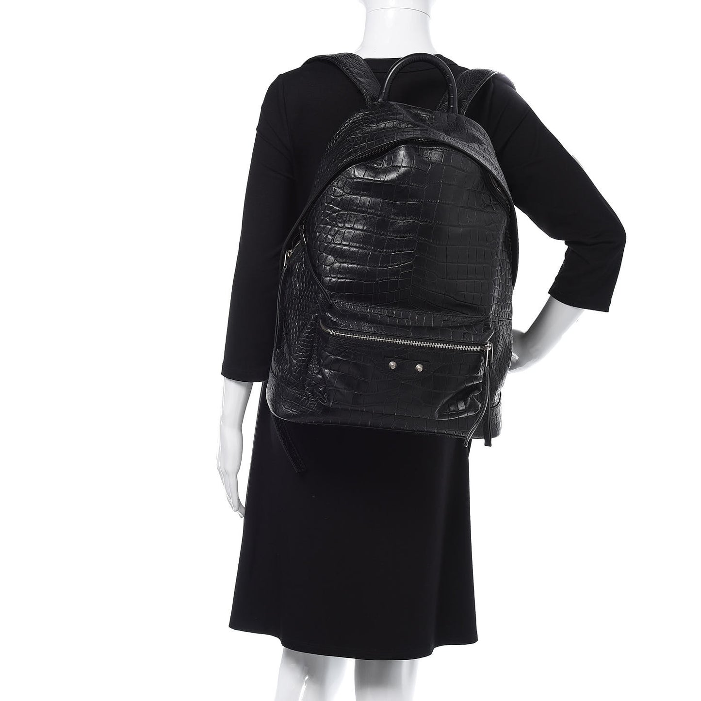 Calfskin Crocodile Classic Hardware Embossed Backpack Black