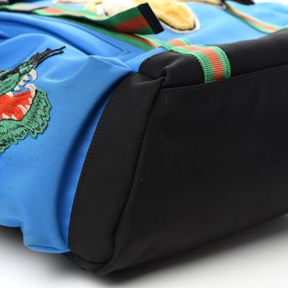 Gucci Nylon Embroidered Web Double Buckle Backpack Blue 8 of 16