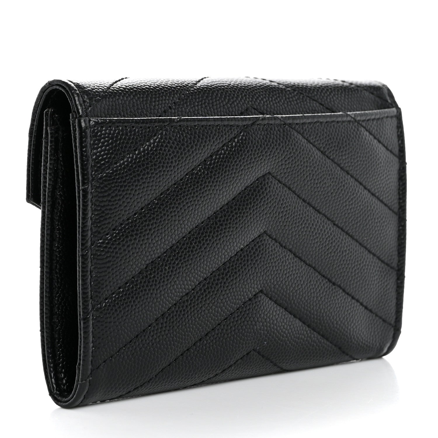Saint Laurent Grain De Poudre Matelasse Chevron Small Monogram Envelope Wallet Black 3 of 11