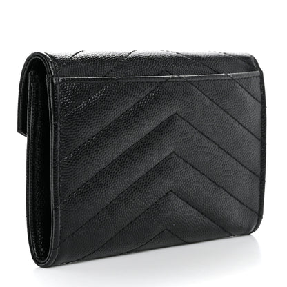 Saint Laurent Grain De Poudre Matelasse Chevron Small Monogram Envelope Wallet Black 3 of 11