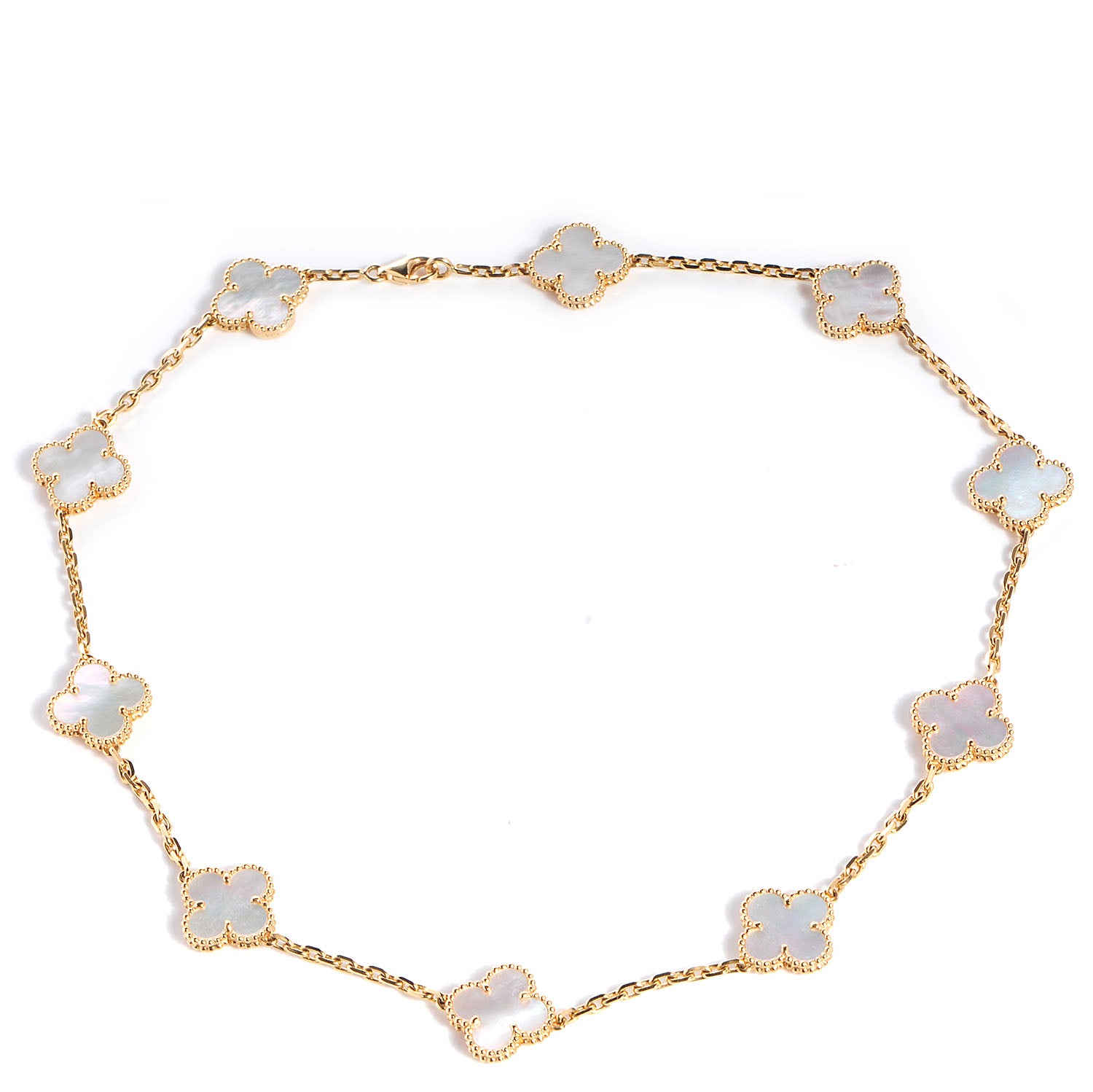 Van Cleef & Arpels 18K Yellow Gold Mother of Pearl 10 Motifs Vintage Alhambra Necklace 1 of 7