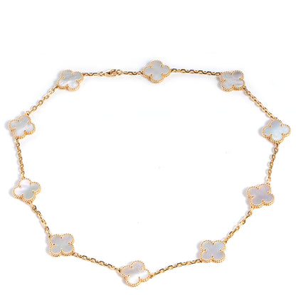 Van Cleef & Arpels 18K Yellow Gold Mother of Pearl 10 Motifs Vintage Alhambra Necklace 1 of 7