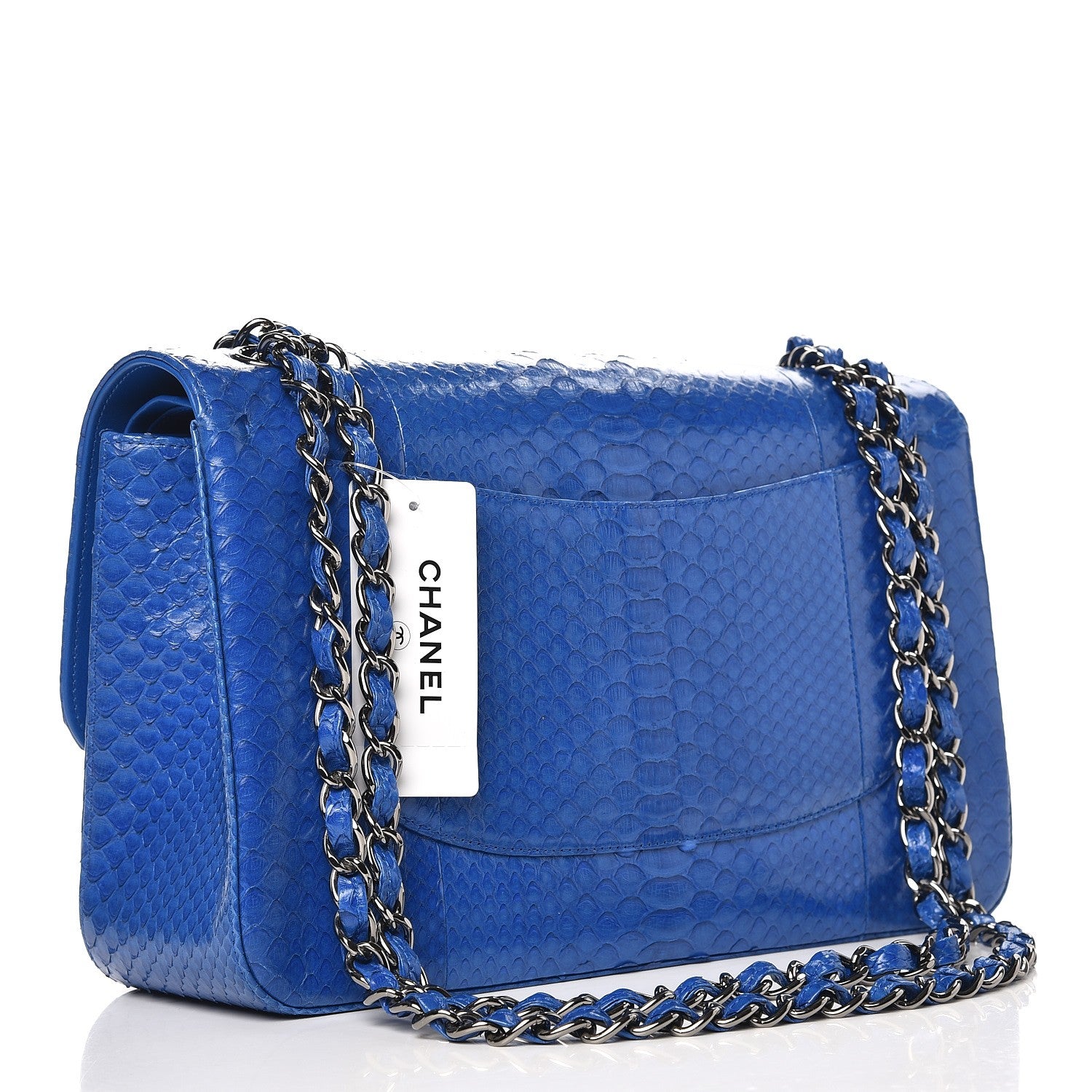 Chanel Python Jumbo Double Flap Bright Blue 5 of 9