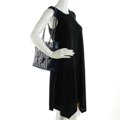 Chanel Glazed Calfskin Quilted Small Duo Color Tote Dark Navy Blue 2 of 7