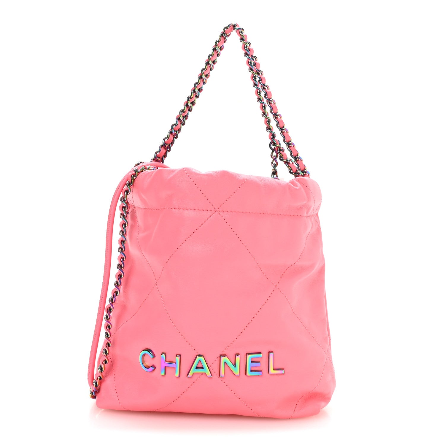 Chanel Shiny Calfskin Quilted Rainbow Metal Mini Chanel 22 Coral Pink 1 of 10
