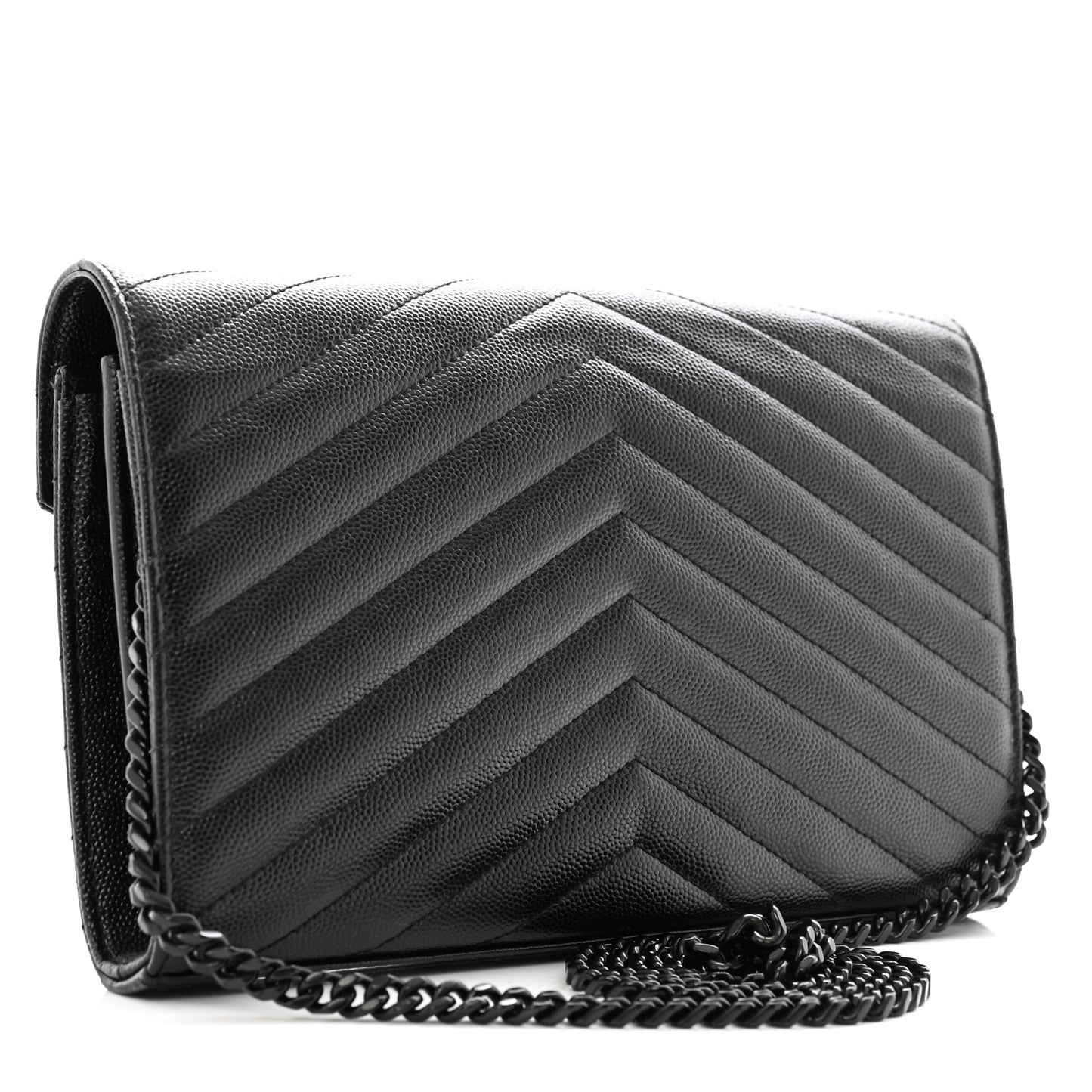 Grain De Poudre Matelasse Chevron Monogram Monochrome Chain Wallet Black