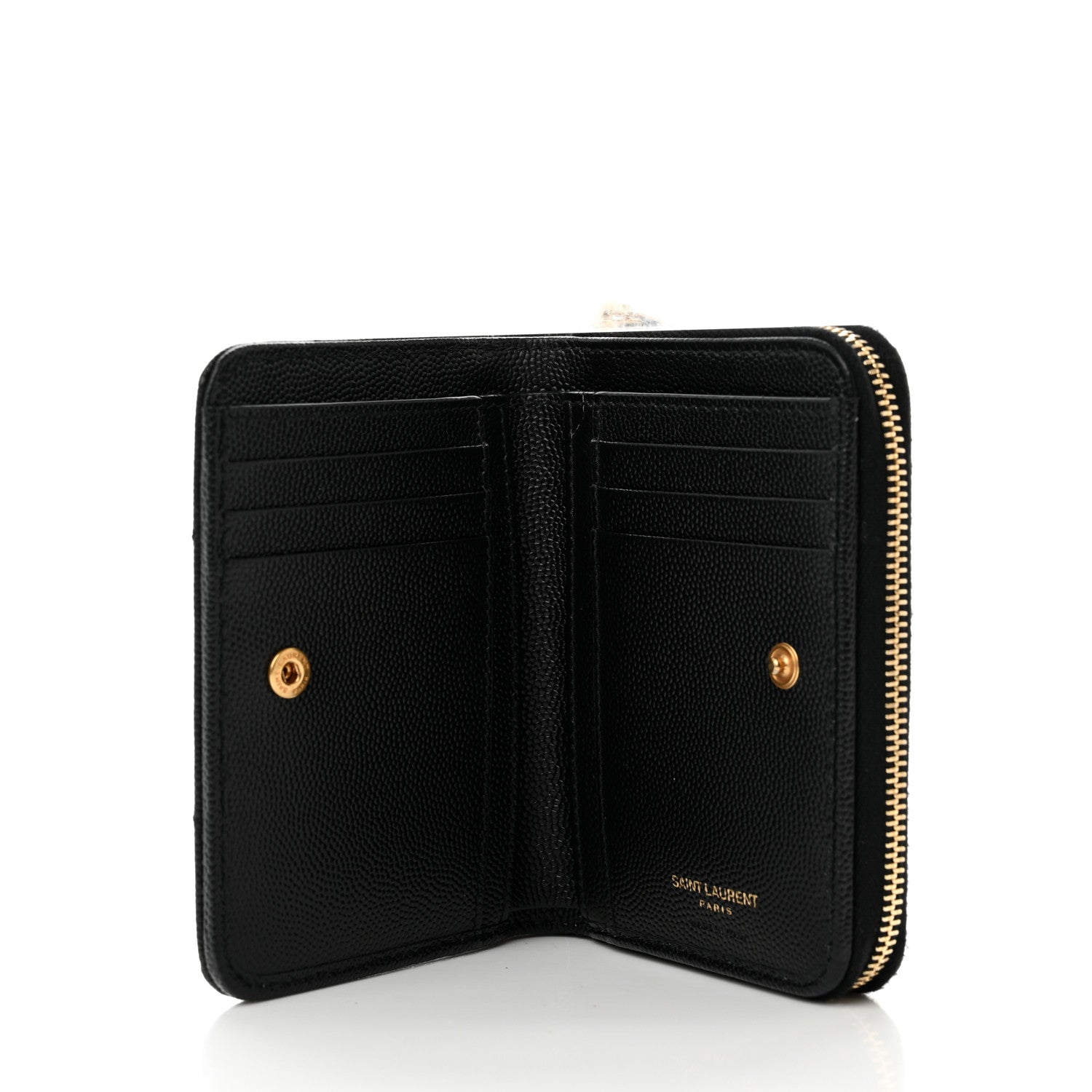 Saint Laurent Grain De Poudre Matelasse Chevron Monogram Compact Zip Around Wallet Black 5 of 7
