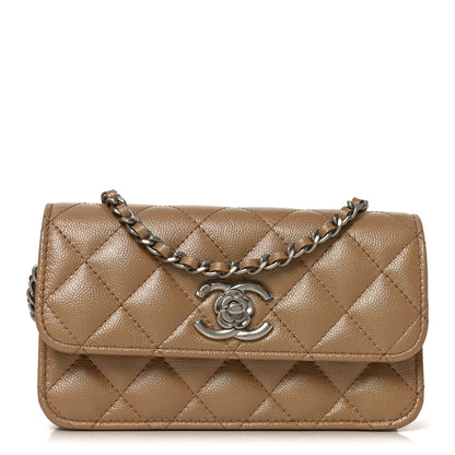 Chanel Iridescent Caviar Quilted Camellia Phone Holder With Chain Beige 1 of 12