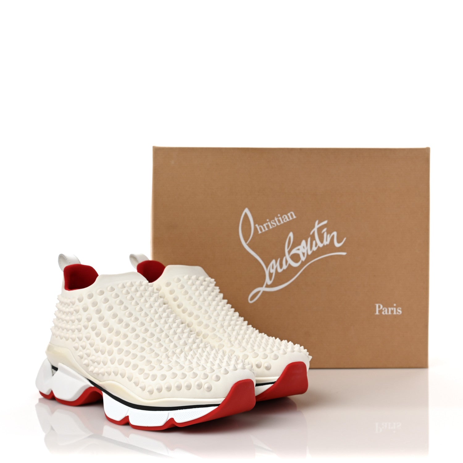Christian Louboutin Neoprene Spike Sock Donna Flat Sneakers 38.5 White Snow 8 of 8