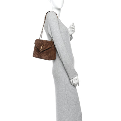 Saint Laurent Suede Calfskin Y Quilted Monogram Small Loulou Chain Satchel Bark Brown 2 of 10
