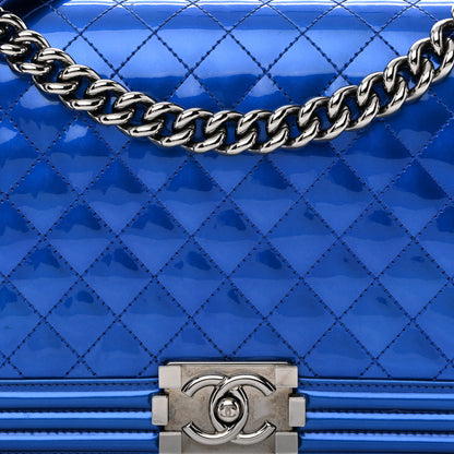 Chanel Metallic Patent Quilted New Medium Boy Flap Blue 8 of 15