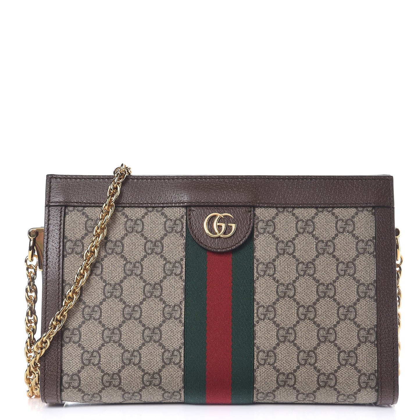 GG Supreme Monogram Web Small Ophidia Chain Shoulder Bag Brown