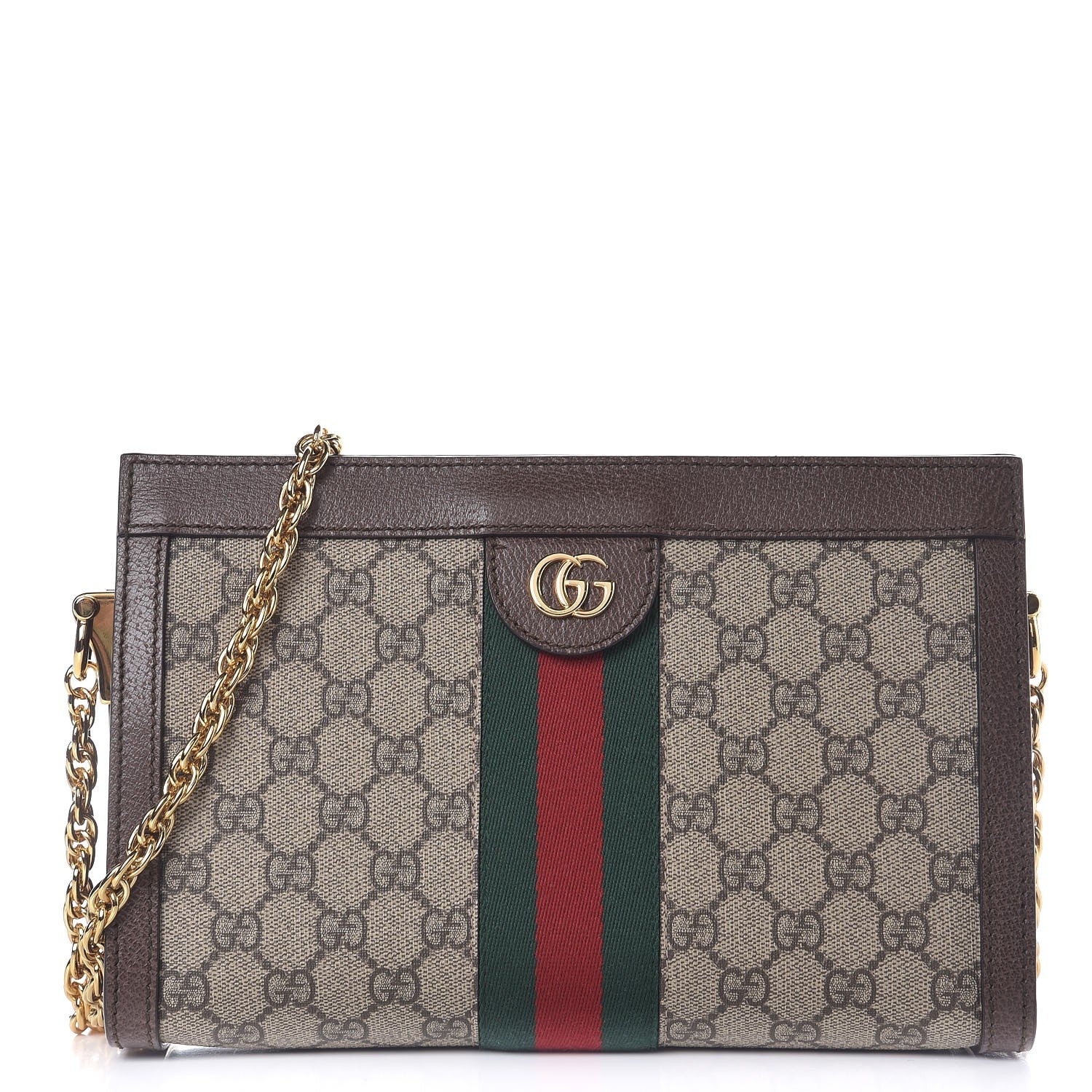 Gucci GG Supreme Monogram Web Small Ophidia Chain Shoulder Bag Brown 1 of 7