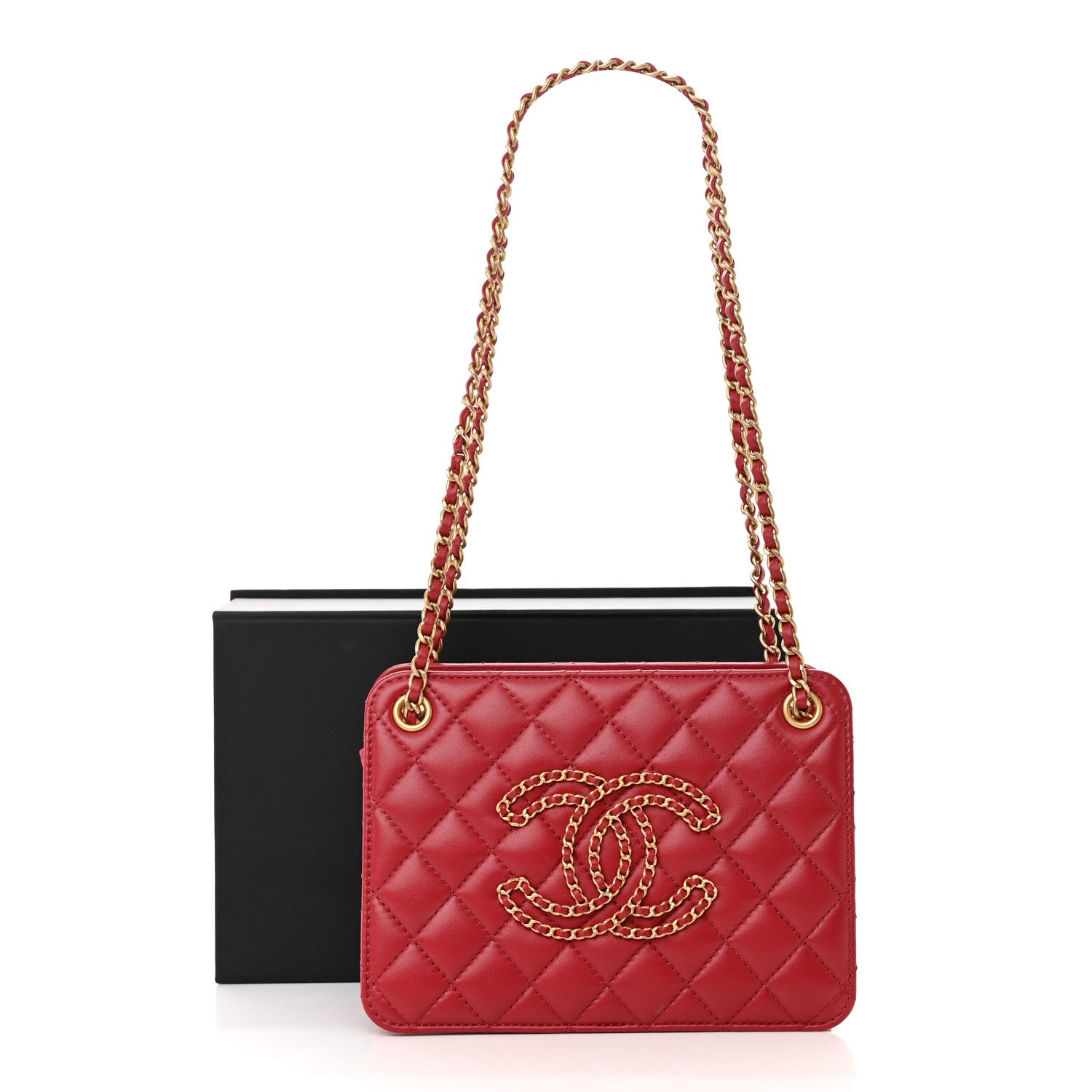 Chanel Calfskin Quilted Small CC Chain Accordion Tote Red 11 of 11