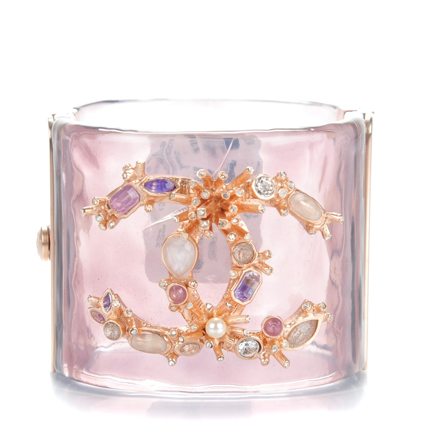 Lucite Crystal Pearl Gripoix CC Cuff Purple