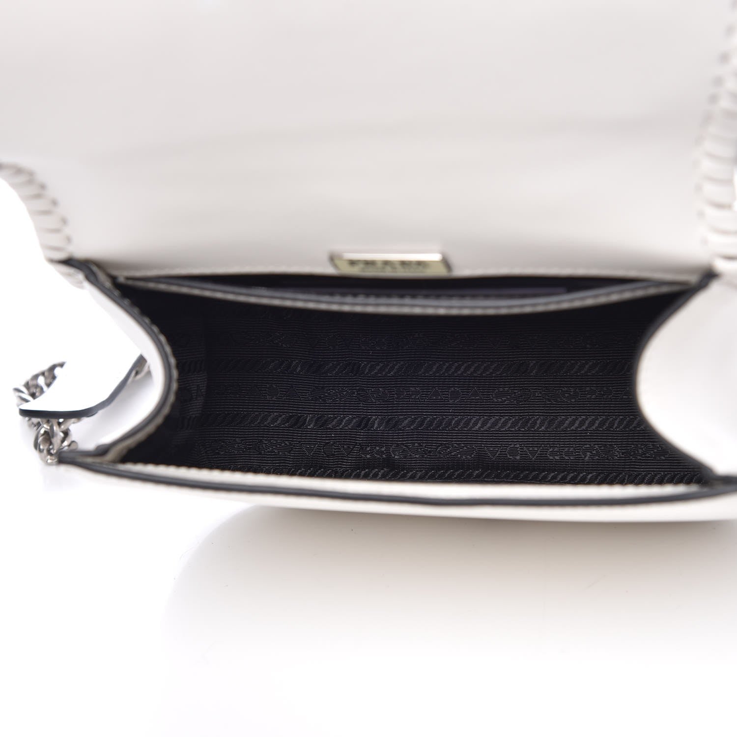 Prada City Calf Whip Stitch Fringe Saddle Bag White 5 of 6