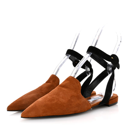 Prada Suede Pointed Toe Ankle Strap Flats 36.5 Brown Black 4 of 9
