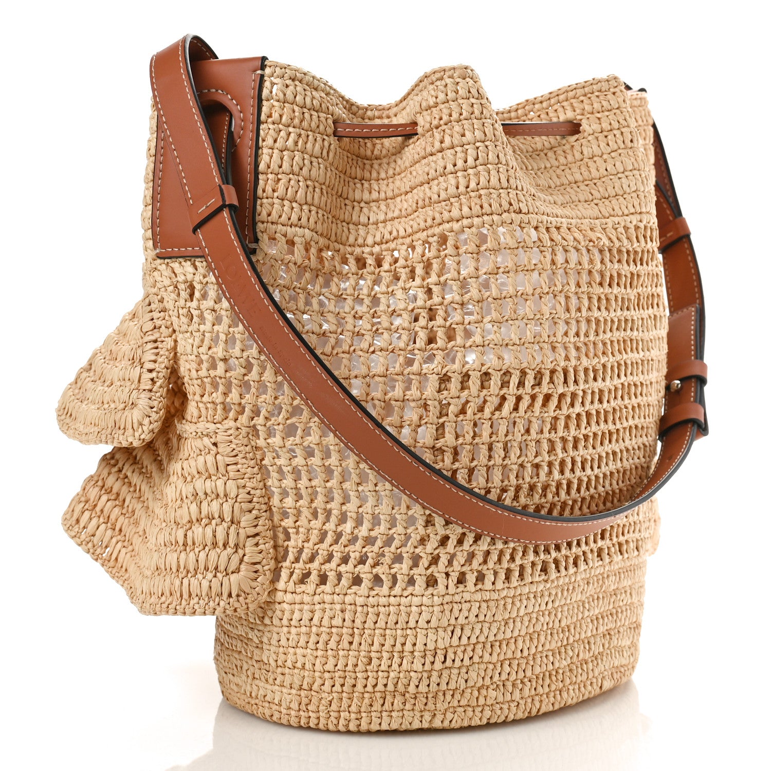 Loewe Raffia Calfskin Balloon Ruffles Bucket Bag Natural Tan 2 of 7