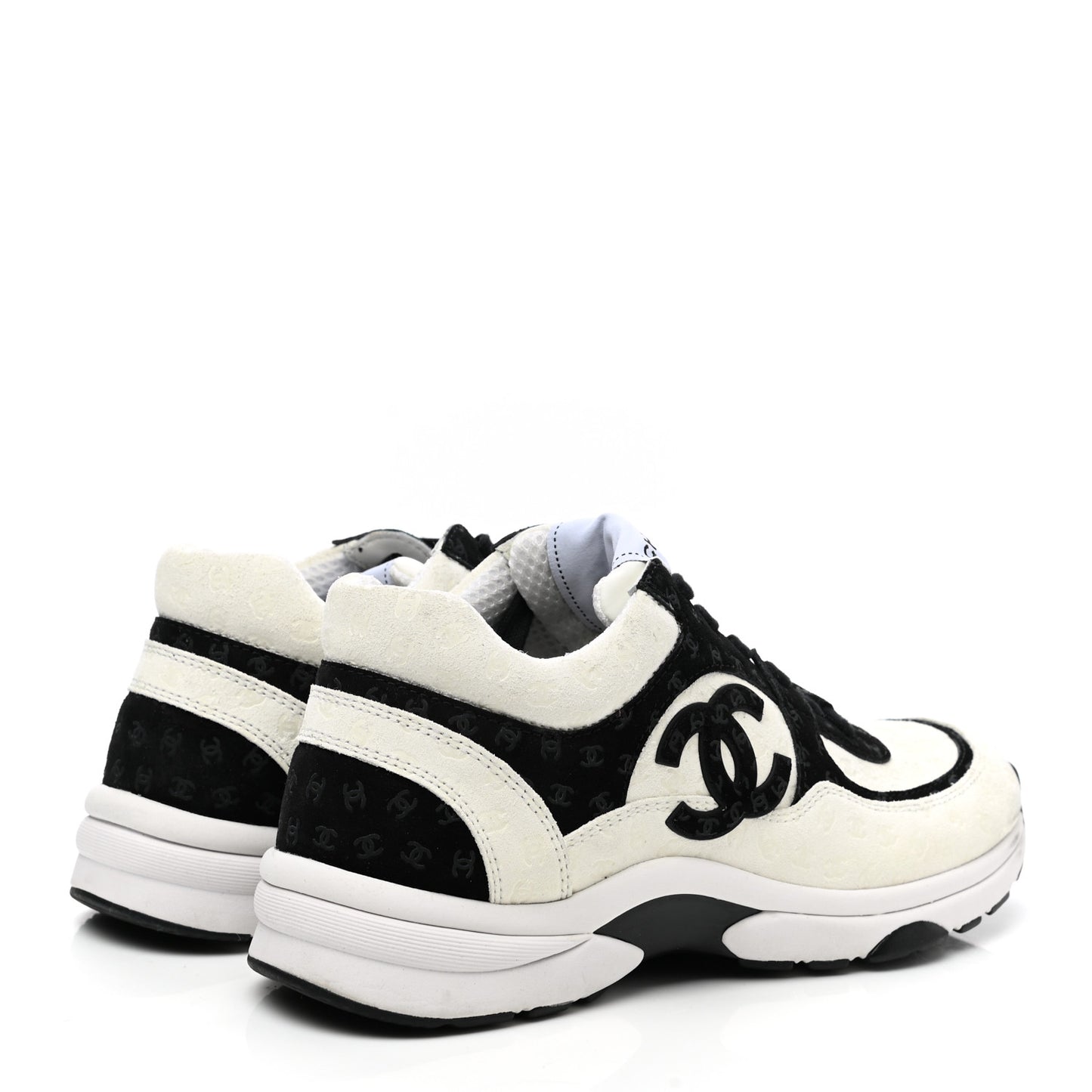 Suede Calfskin Womens CC Printed Sneakers 37.5 White Black