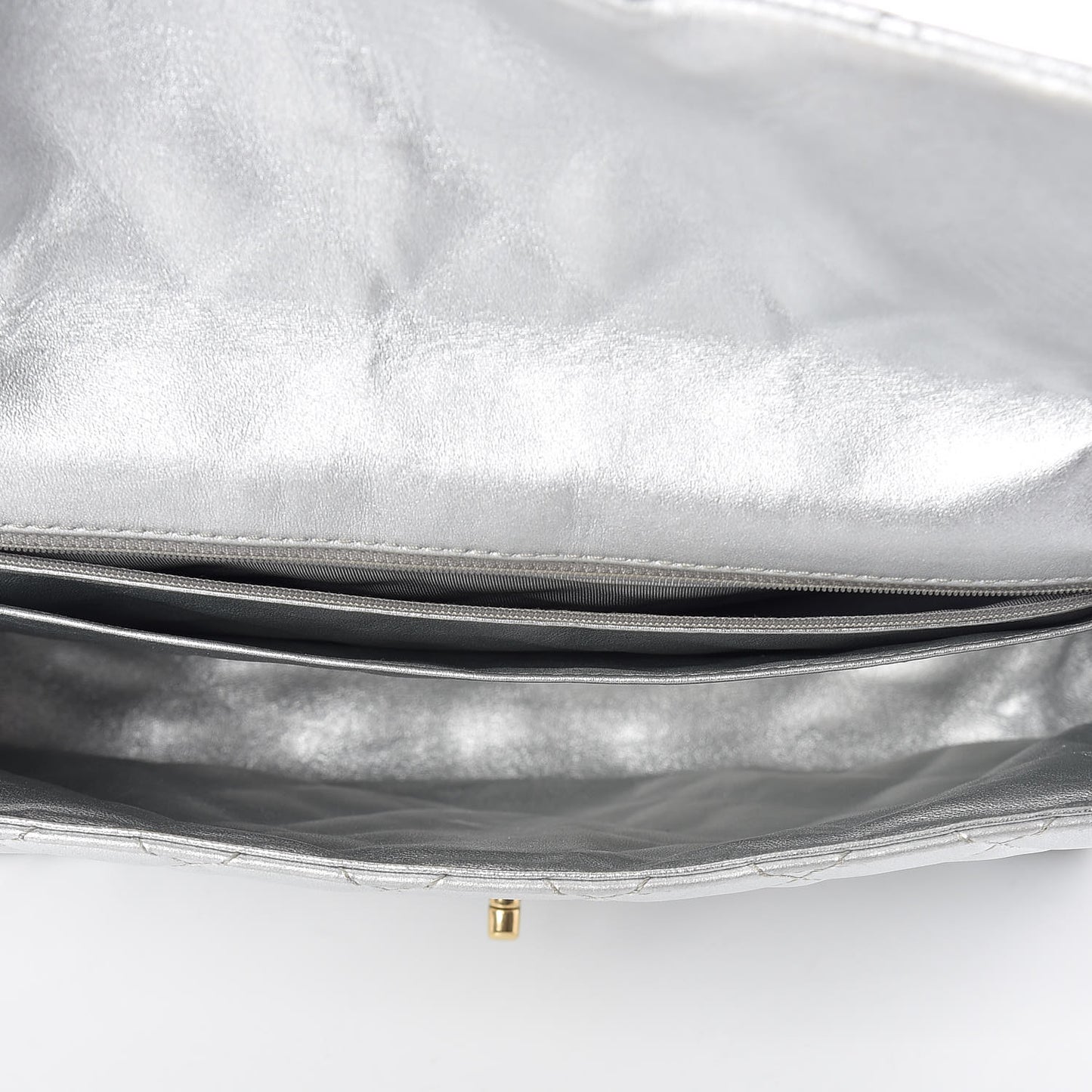 Metallic Lambskin Quilted Maxi Single Flap Silver