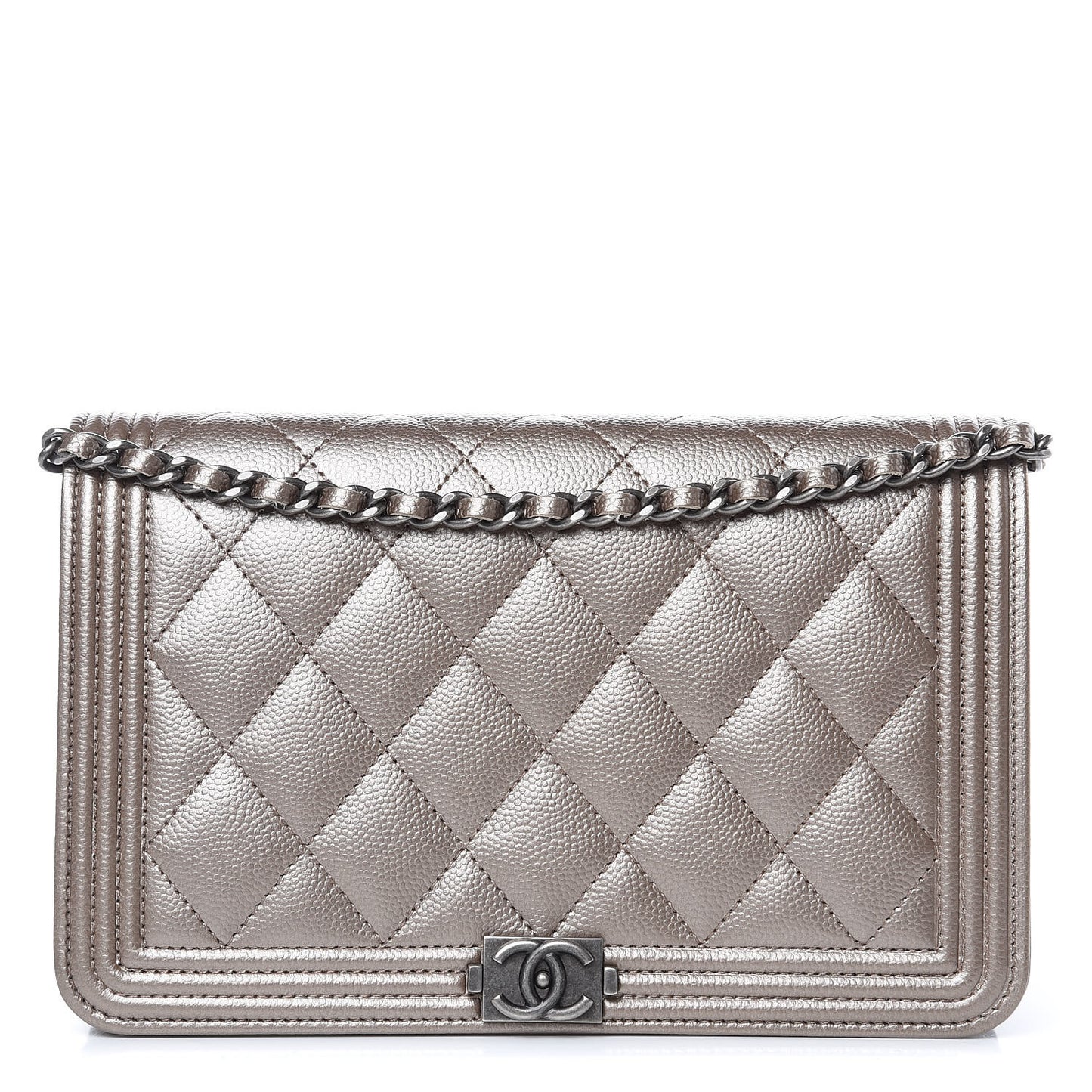 Metallic Caviar Quilted Boy Wallet On Chain WOC Copper
