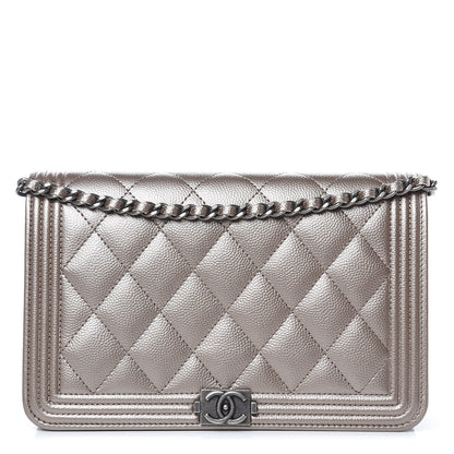 Chanel Metallic Caviar Quilted Boy Wallet On Chain WOC Copper 1 of 12