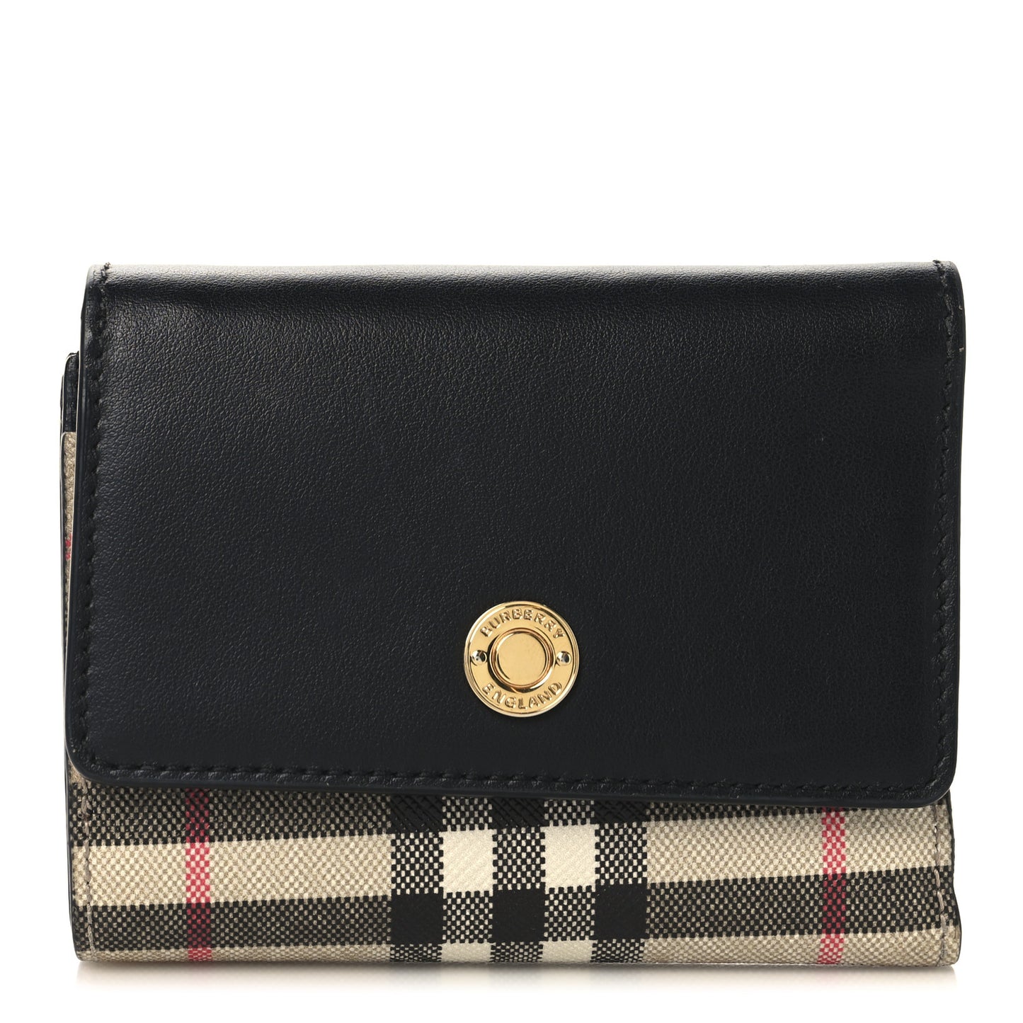 Grainy Calfskin Vintage Check Small Folding Wallet Archive Beige Black