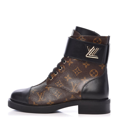 Louis Vuitton Calfskin Monogram Wonderland Flat Ranger Boots 38 Black 1 of 9