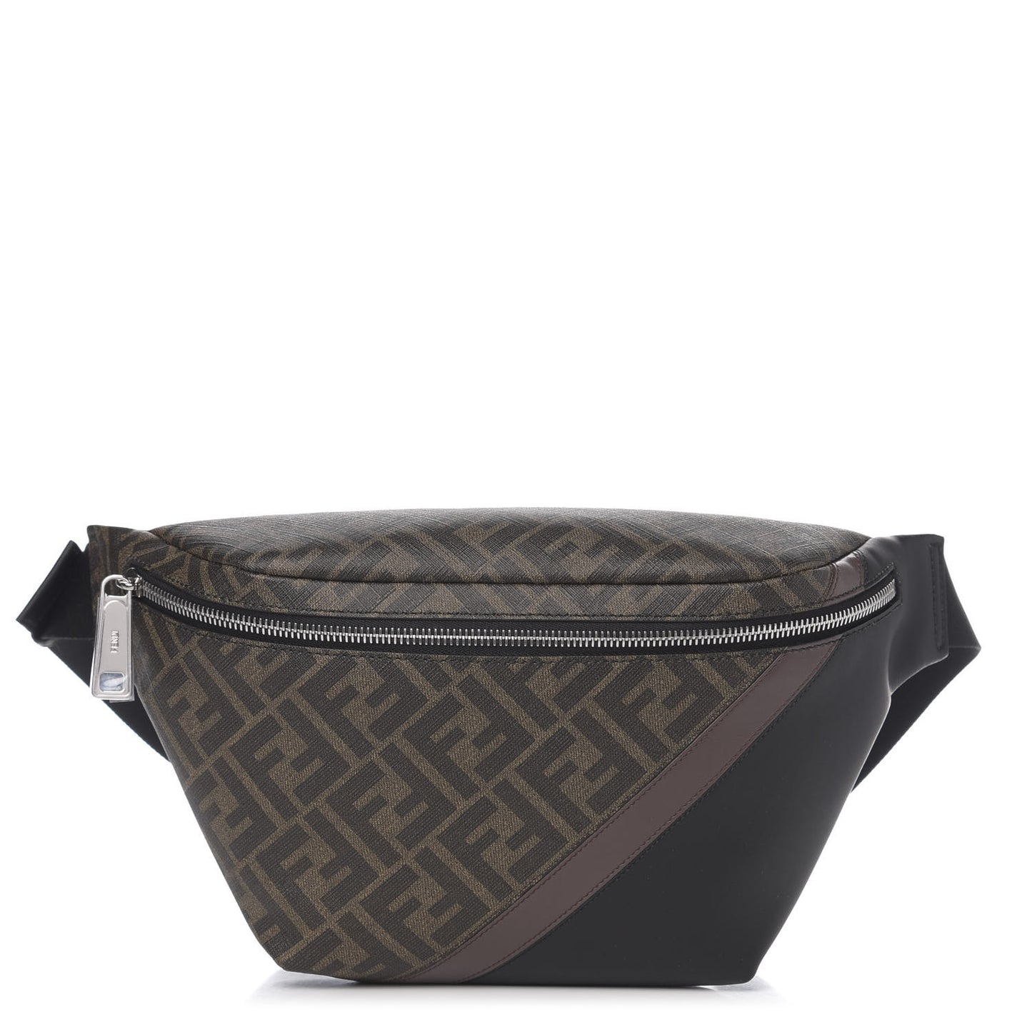 Glazed Fabric Vitello Liberty FF 1974 Diagonal Belt Bag Tobacco Moresco Black