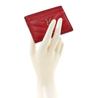 Saint Laurent Grain De Poudre Matelasse Chevron Monogram Credit Card Case Opyum Red 2 of 11